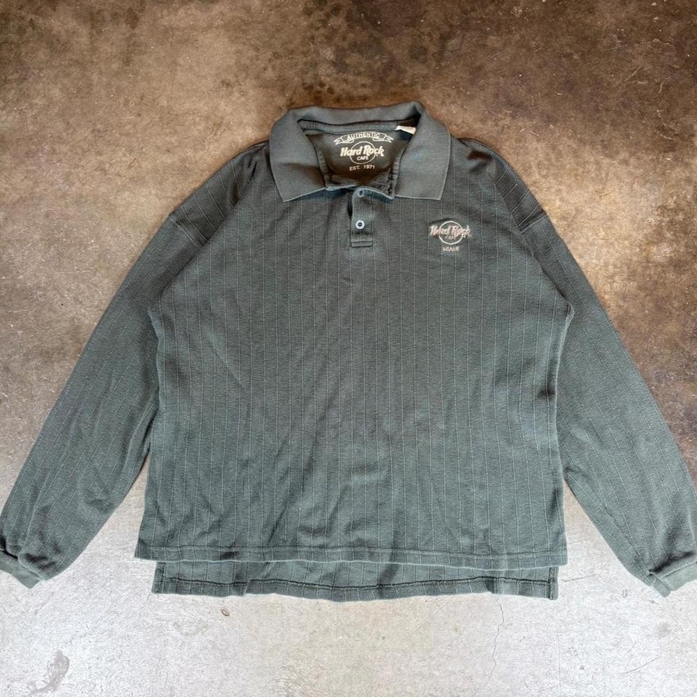 Vintage Hard Rock Cafe green long sleeve polo shirt Size men's large